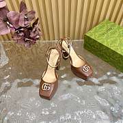 	 Gucci platform pump with Double G in brown leather 15cm - 2