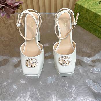 	 Gucci platform pump with Double G in white leather 15cm