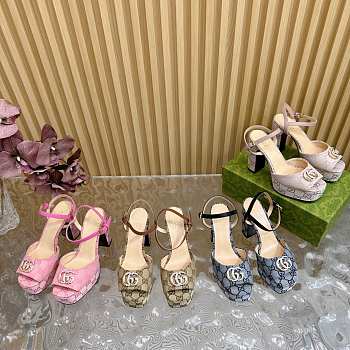 Gucci Canvas Leather Claudie Platform Sandals