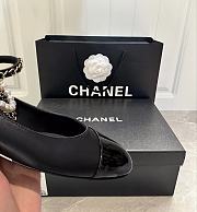 CHANEL Shiny Lambskin Pearl Cap Toe Ankle Chain Ballerina Flats - 6