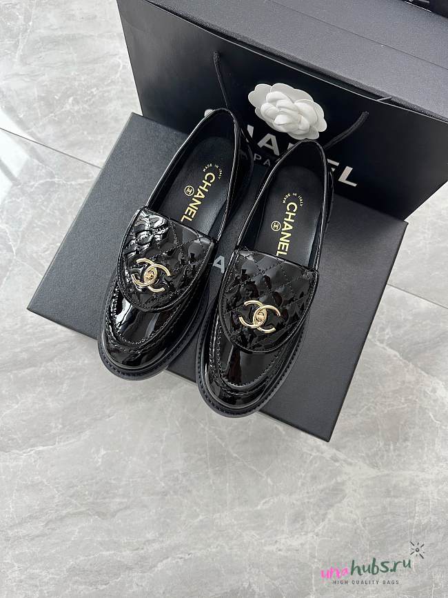 Chanel Mocassins Black Patent Shoes - 1