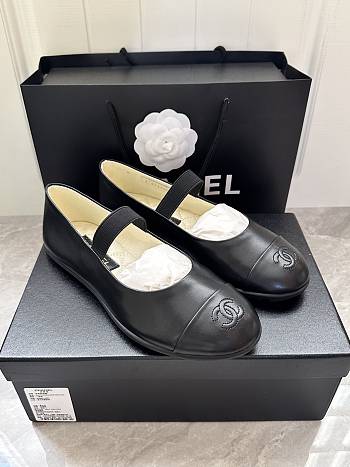 Chanel Black Mary janes leather ballet flats 