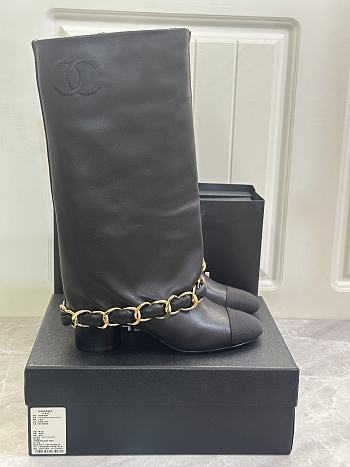 Chanel High boots - Lambskin & grosgrain, black