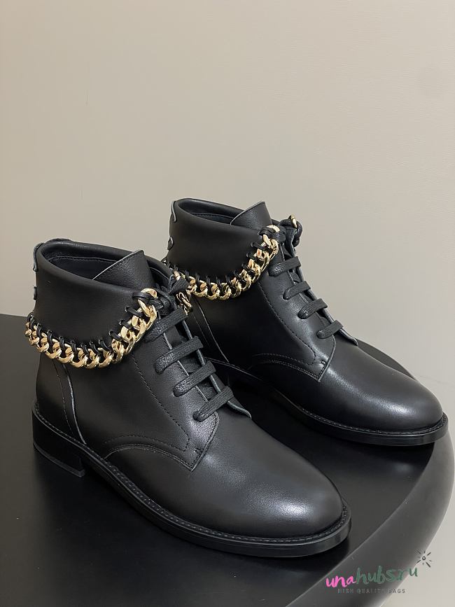 Chanel Black With Gold Chain Short Boots - 1