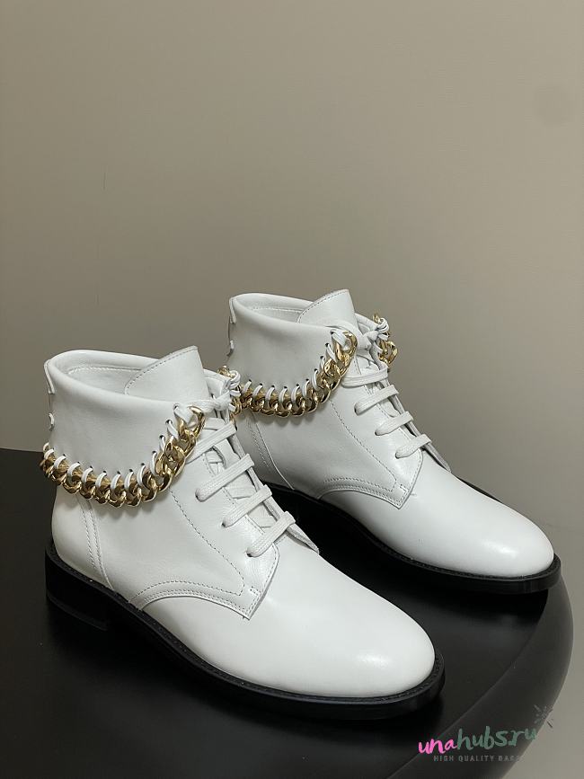 	 Chanel White With Gold Chain Short Boots - 1