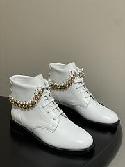 	 Chanel White With Gold Chain Short Boots - 1