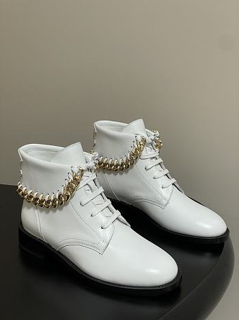 	 Chanel White With Gold Chain Short Boots