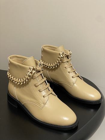 	 Chanel Beige With Gold Chain Short Boots