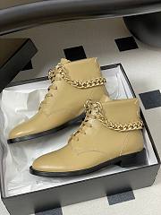 	 Chanel Beige With Gold Chain Short Boots - 5
