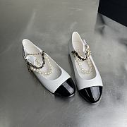 CHANEL Shiny Lambskin Pearl Cap Toe Ankle Chain Ballerina Flats White - 1
