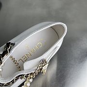 CHANEL Shiny Lambskin Pearl Cap Toe Ankle Chain Ballerina Flats White - 3