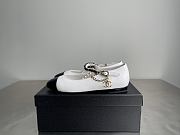 CHANEL Shiny Lambskin Pearl Cap Toe Ankle Chain Ballerina Flats White - 2