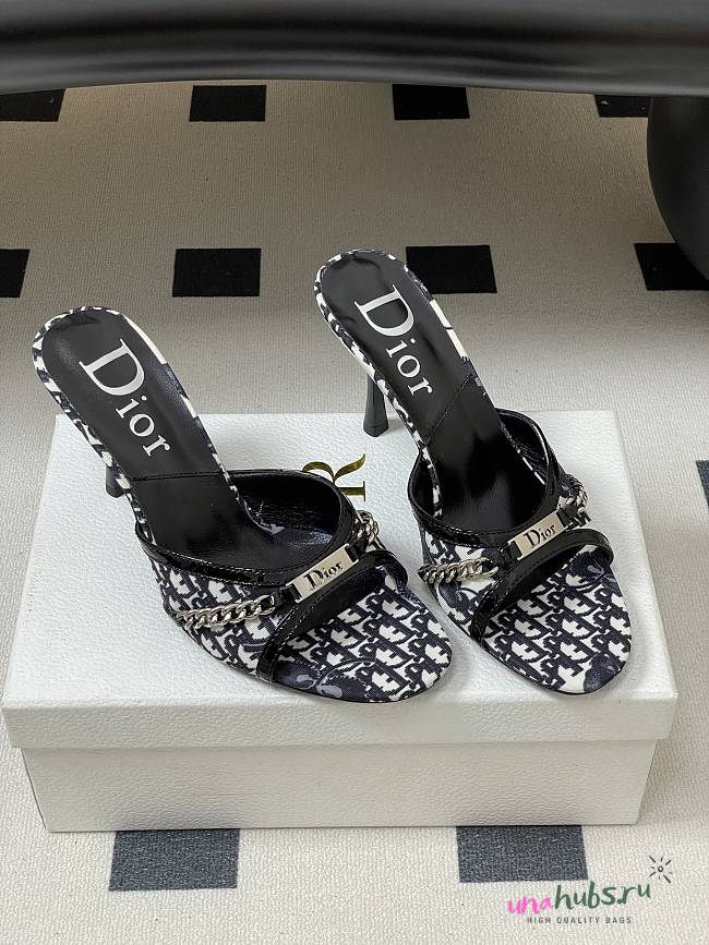 Dior Tricolor Canvas and Patent Slide Sandals 10cm - 1