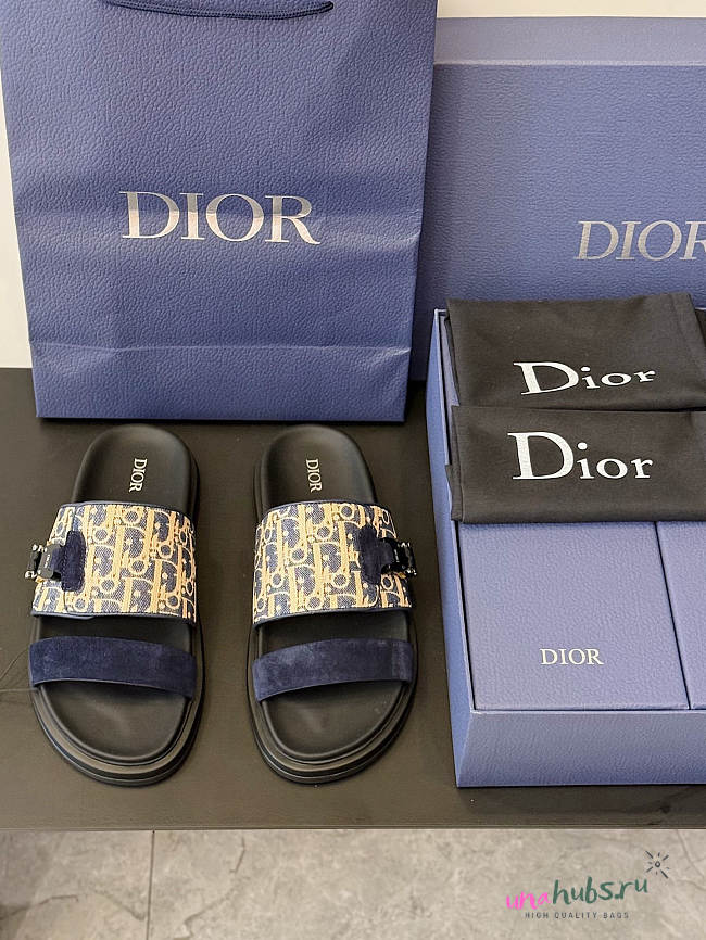 Dior Oblique Printed Technical Fabric Slides - 1