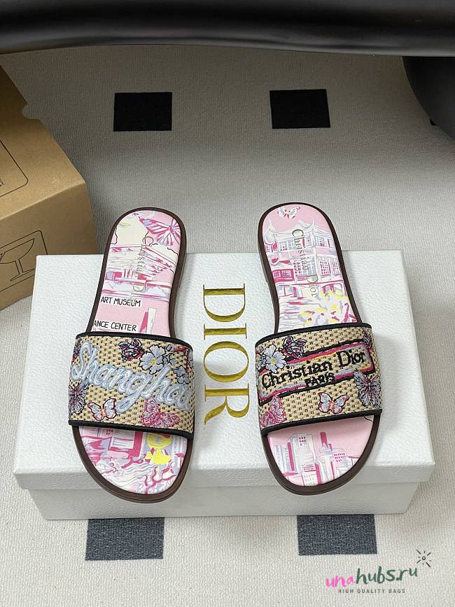 Dior Souvenir Dway Slide Natural Raffia Pink - 1
