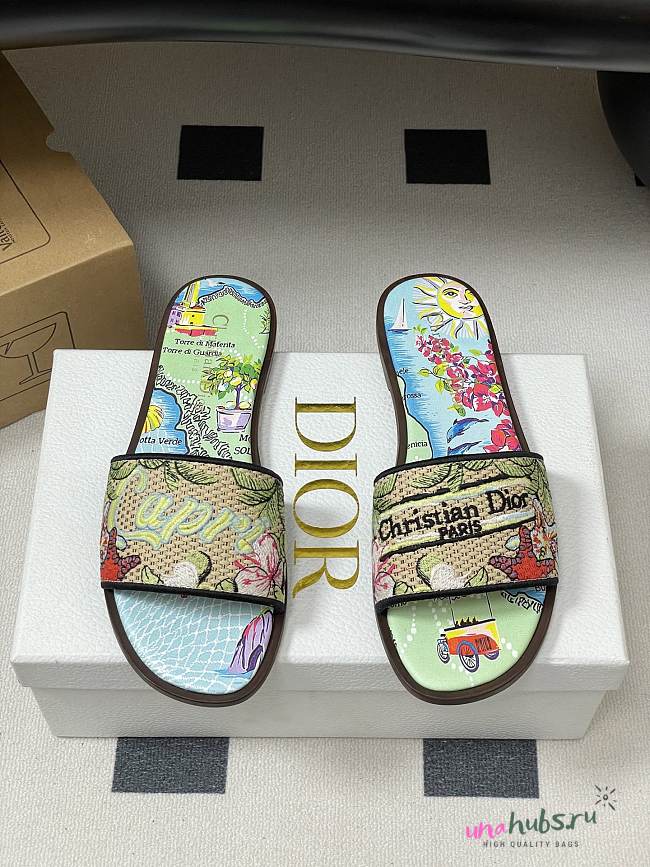 	 Dior Souvenir Dway Slide Natural Raffia Green - 1