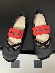Dior Shade Ballet Flat Black Satin with Red and Black Elastic Straps  - 4