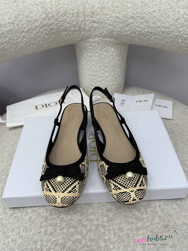 Dior Ballet Slingback Pump Natural and Black Cannage Raffia - 1