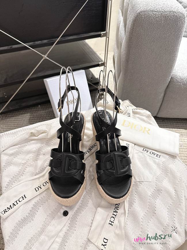 	 Dior D-Club Wedge Sandal Black Calfskin - 1