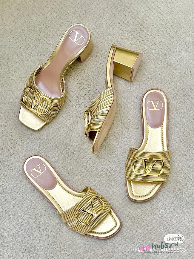 Valentino Signature Metallic Leather Slides - 1