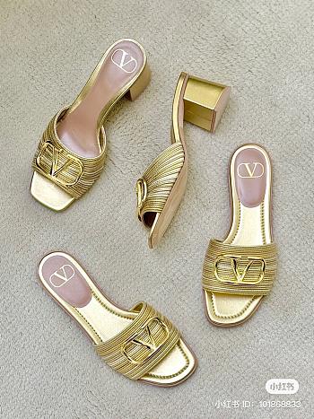 Valentino Signature Metallic Leather Slides