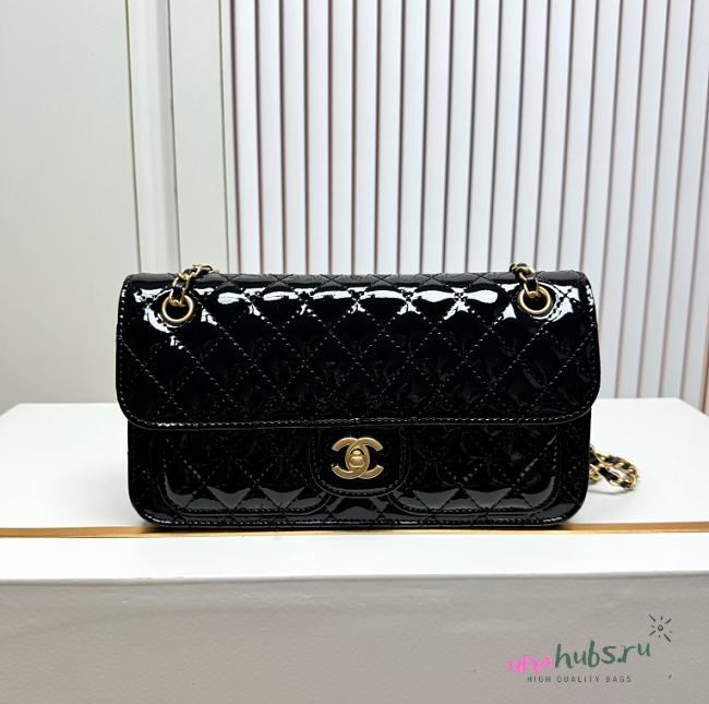 Chanel Flap Bag Black Patent Gold Hardware - 26x13x6cm - 1
