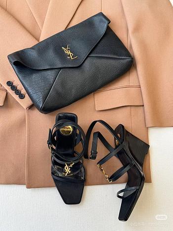 YSl Cassandra 90 leather wedge sandals in black