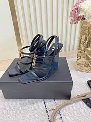 YSl Cassandra 90 leather wedge sandals in black - 3