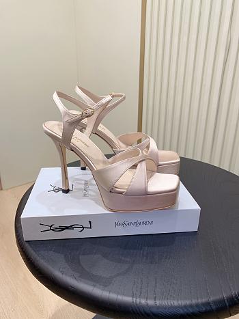 YSL DEBBIE platform sandals in pink satin crepe 10.5&13.55cm