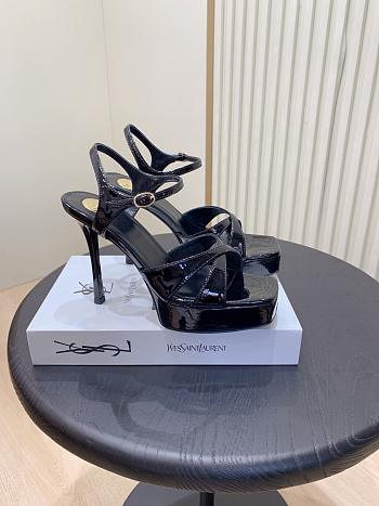 YSL DEBBIE platform sandals in black patent 10.5&13.55cm