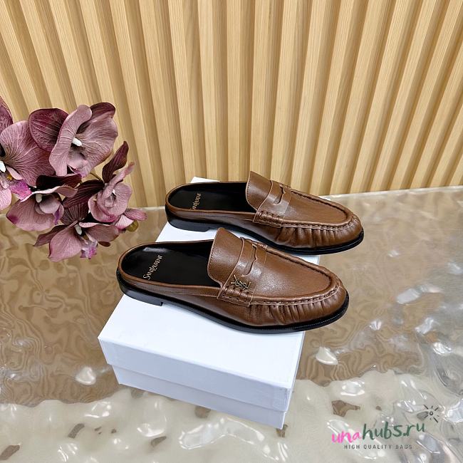 YSL Brown leather loafer mule - 1