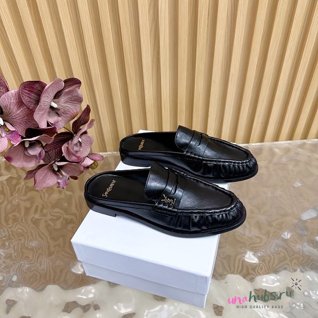 	 YSL Black leather loafer mule - 1