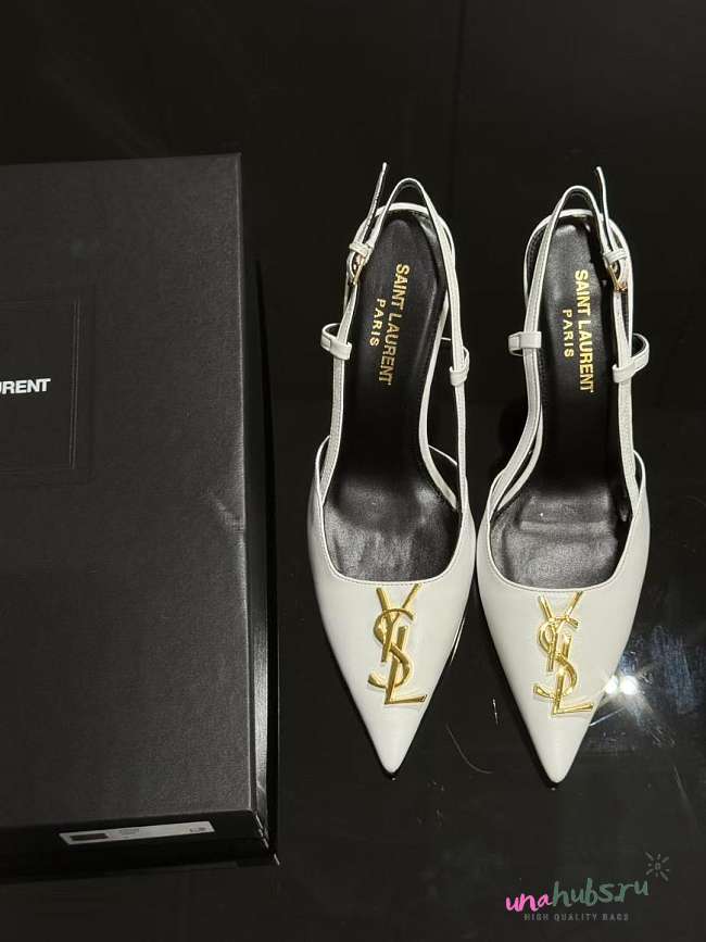 	 YSL White Logo leather Heels 85mm - 1
