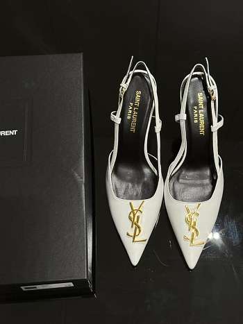 	 YSL White Logo leather Heels 85mm