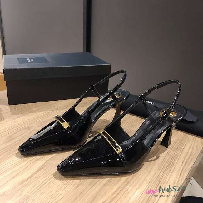 YSL Jacqueline patent leather slingback pumps in black - 1