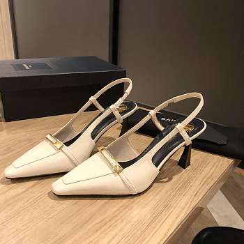 	 YSL Jacqueline patent leather slingback pumps in white