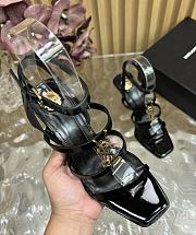 YSl Cassandra 90 leather wedge sandals in black patent - 3