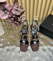YSl Cassandra 90 leather wedge sandals in brown - 6