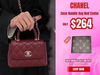 Chanel Coco Handle Bag Red Caviar Leather Bag 14.5x11x5.5cm