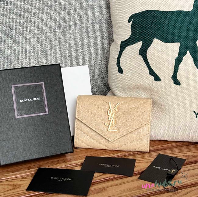 YSL CASSANDRE MATELASSÉ ENVELOPE WALLET IN GRAIN LEATHER BEIGE - 13*9*3CM - 1