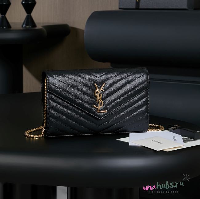 	 YSL Cassandre Leather wallet-on-chain Black & gold hardware -22.5x14x4cm - 1