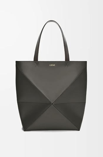 Loewe Puzzle Fold Tote In Shiny Calfskin Dark Grey - 42x18x41cm
