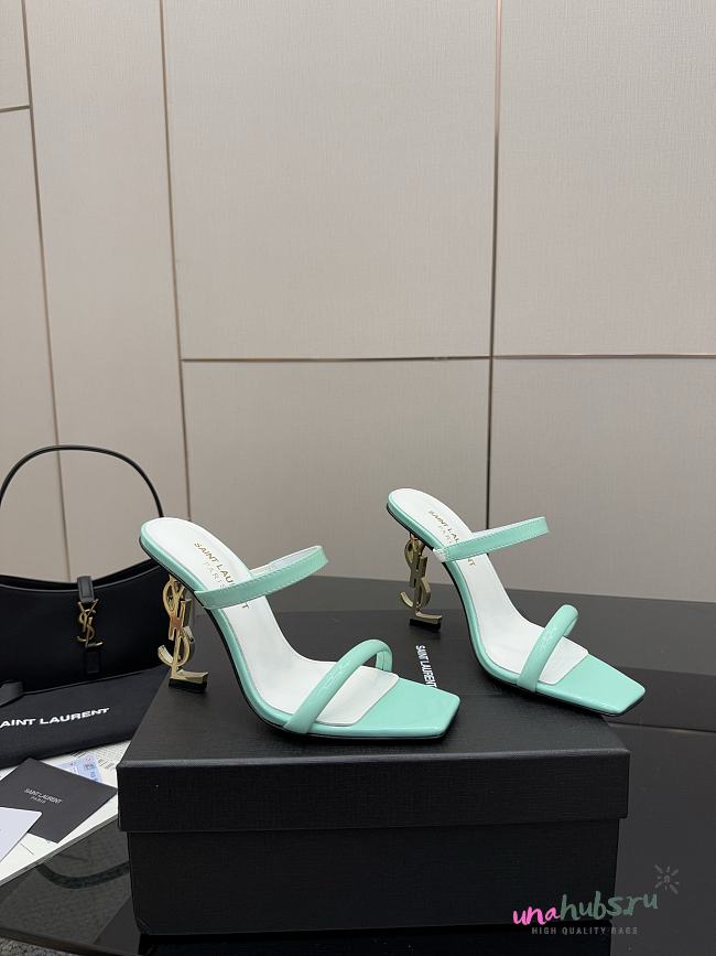 YSL OPYUM mules in blue satin crepe - 1