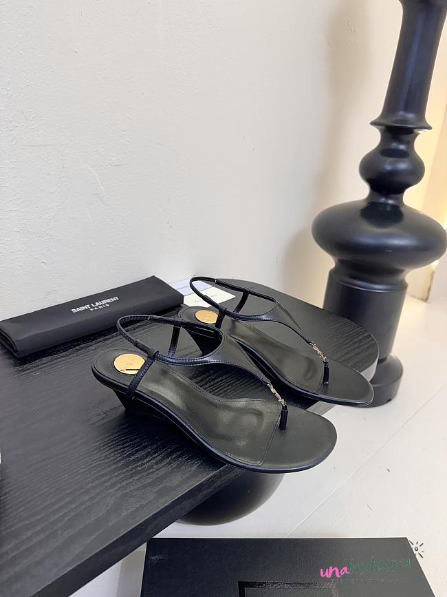 YSL Cassandre 40 leather wedges in black  - 1