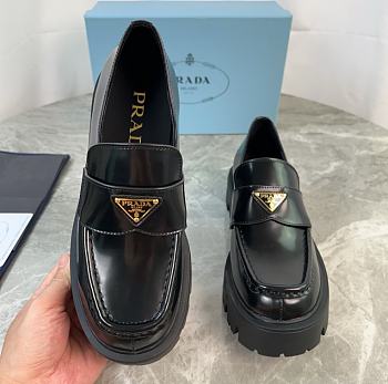 Prada Black Smooth Leather Loafers With Gold Hardware