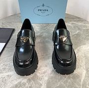 Prada Black Smooth Leather Loafers With Gold Hardware - 3