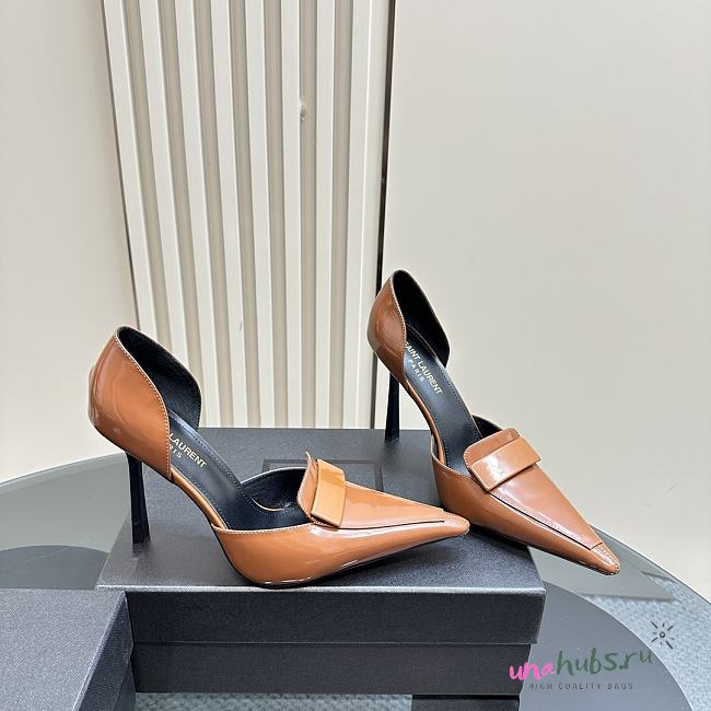 	 YSL Brown 110mm D'Orsay Pumps - 1