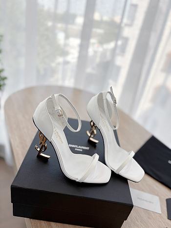 YSL Opyum Ankle Strap Sandal In White Patent
