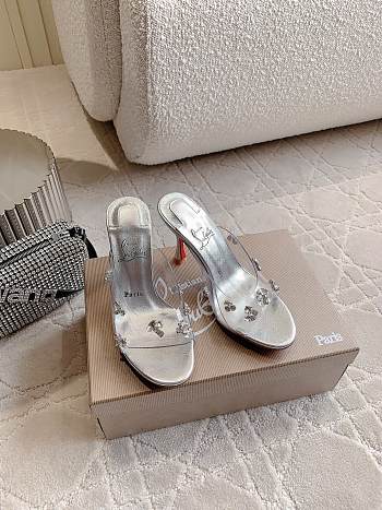 Christian Louboutin Degraqueen 85 Vinyl & Leather Sandal in Silver Metallic