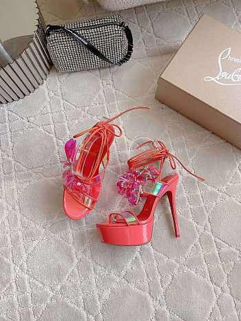 	 CHRISTIAN LOUBOUTIN alyah iridescent flower red sole sandals